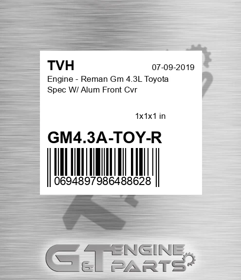 GM4.3A-TOY-R Engine - Reman Gm 4.3L Toyota Spec W/ Alum Front Cvr