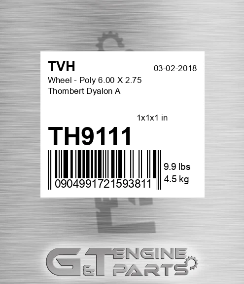 TH9111 Wheel - Poly 6.00 X 2.75 Thombert Dyalon A