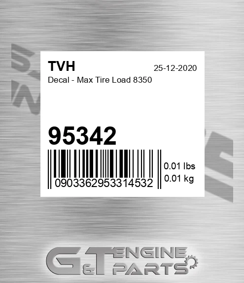 95342 Decal - Max Tire Load 8350
