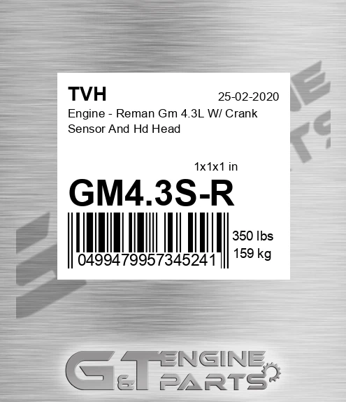 GM4.3S-R Engine - Reman Gm 4.3L W/ Crank Sensor And Hd Head