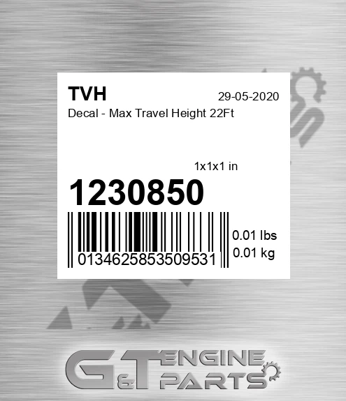 1230850 Decal - Max Travel Height 22Ft