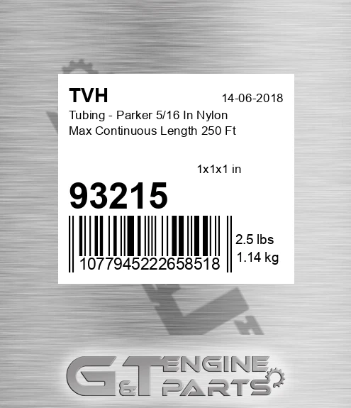 93215 Tubing - Parker 5/16 In Nylon Max Continuous Length 250 Ft