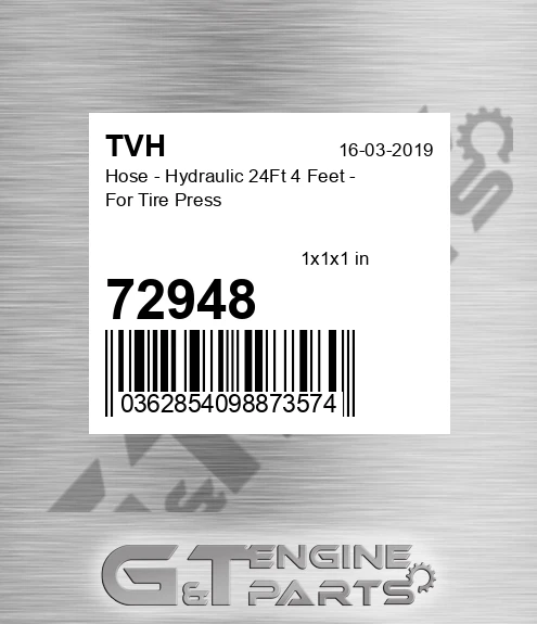 72948 Hose - Hydraulic 24Ft 4 Feet - For Tire Press