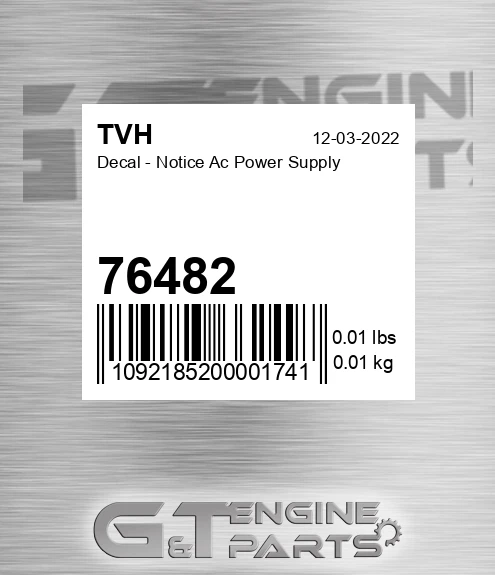 76482 Decal - Notice Ac Power Supply