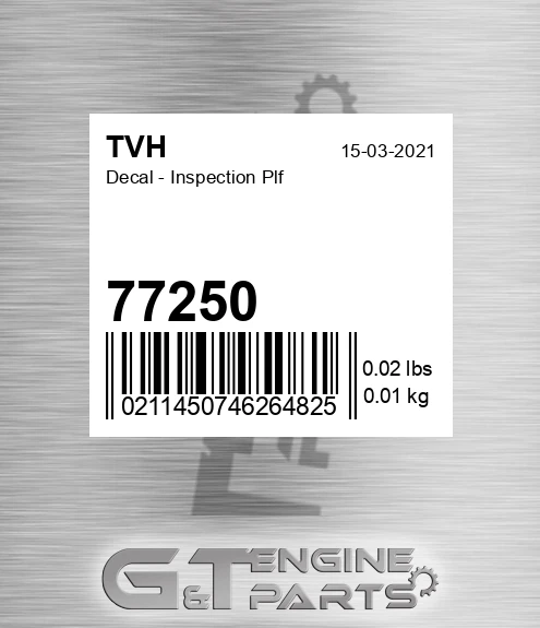 77250 Decal - Inspection Plf