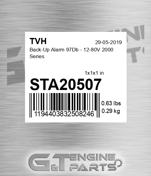 STA20507 Back-Up Alarm 97Db - 12-80V 2000 Series