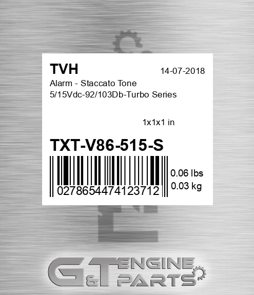 TXT-V86-515-S Alarm - Staccato Tone 5/15Vdc-92/103Db-Turbo Series