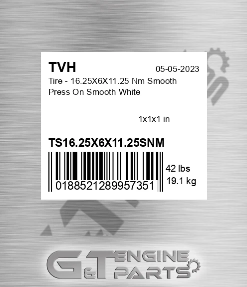 TS16.25X6X11.25SNM Tire - 16.25X6X11.25 Nm Smooth Press On Smooth White
