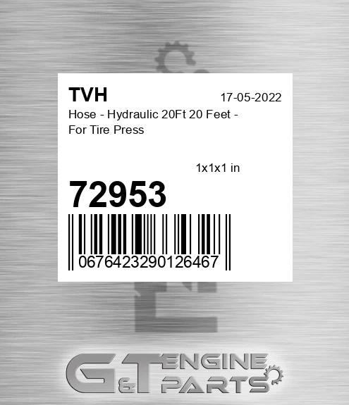 72953 Hose - Hydraulic 20Ft 20 Feet - For Tire Press