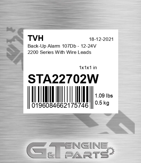 STA22702W Back-Up Alarm 107Db - 12-24V 2200 Series With Wire Leads