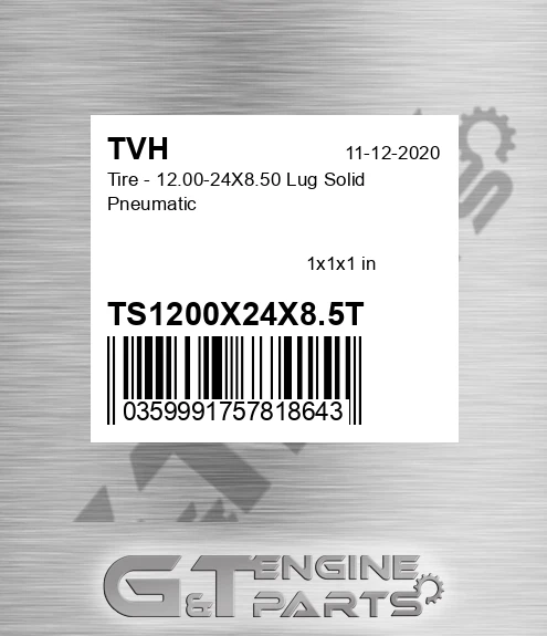 TS1200X24X8.5T Tire - 12.00-24X8.50 Lug Solid Pneumatic