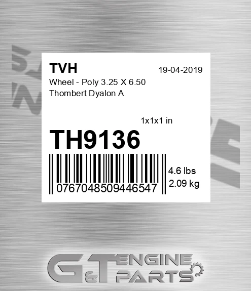 TH9136 Wheel - Poly 3.25 X 6.50 Thombert Dyalon A