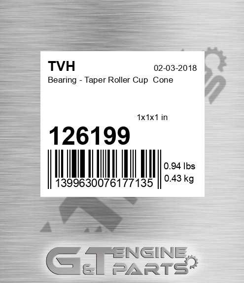 126199 Bearing - Taper Roller Cup Cone