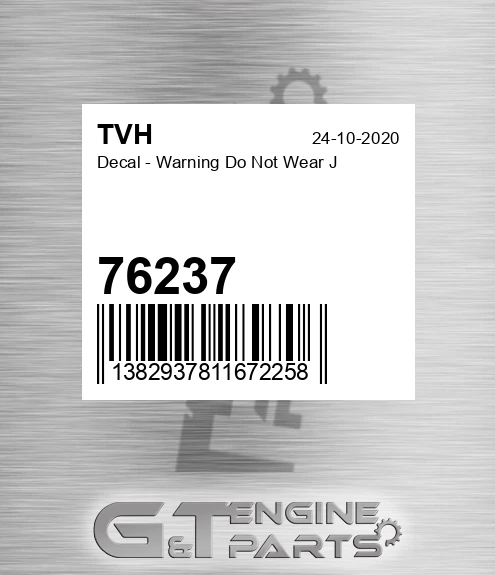 76237 Decal - Warning Do Not Wear J