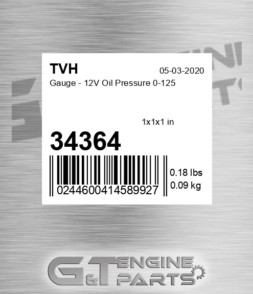 34364 Gauge - 12V Oil Pressure 0-125