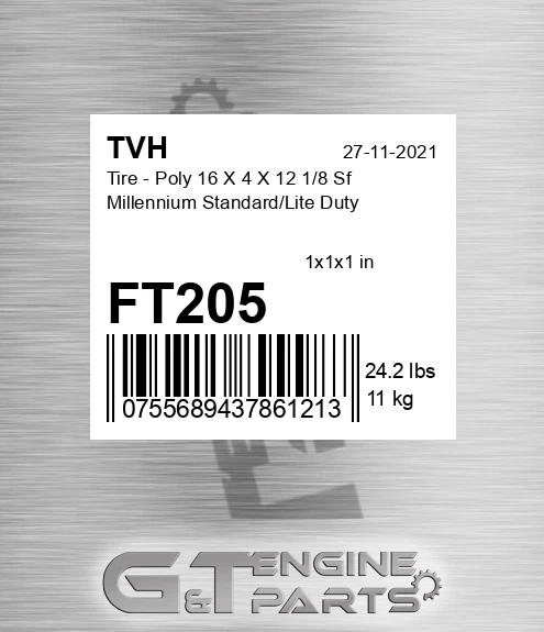 FT205 Tire - Poly 16 X 4 X 12 1/8 Sf Millennium Standard/Lite Duty
