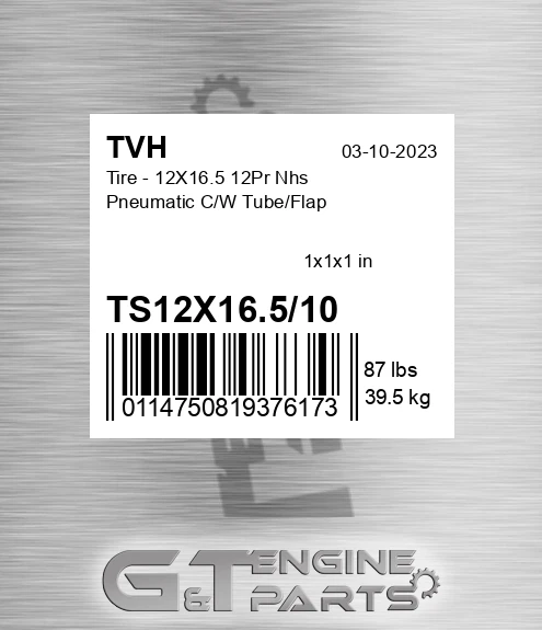 TS12X16.5/10 Tire - 12X16.5 12Pr Nhs Pneumatic C/W Tube/Flap