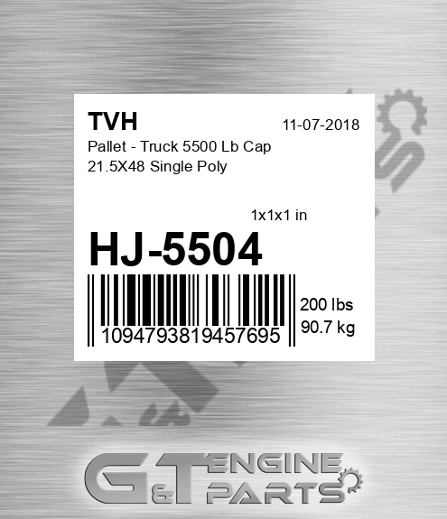 HJ-5504 Pallet - Truck 5500 Lb Cap 21.5X48 Single Poly