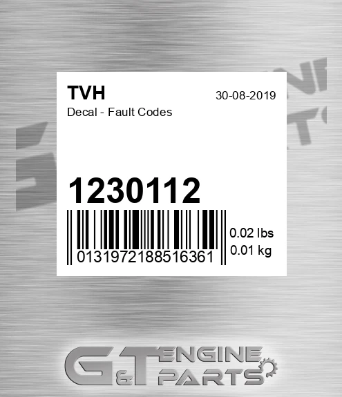 1230112 Decal - Fault Codes