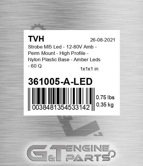 361005-A-LED Strobe Ml5 Led - 12-80V Amb - Perm Mount - High Profile - Nylon Plastic Base - Amber Leds - 60 Quad Fpm