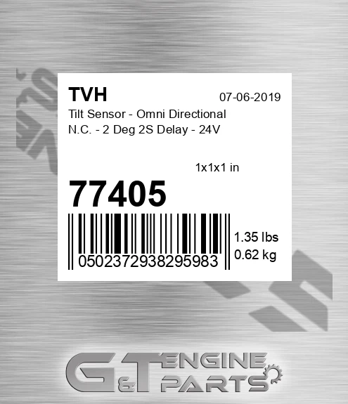 77405 Tilt Sensor - Omni Directional N.C. - 2 Deg 2S Delay - 24V