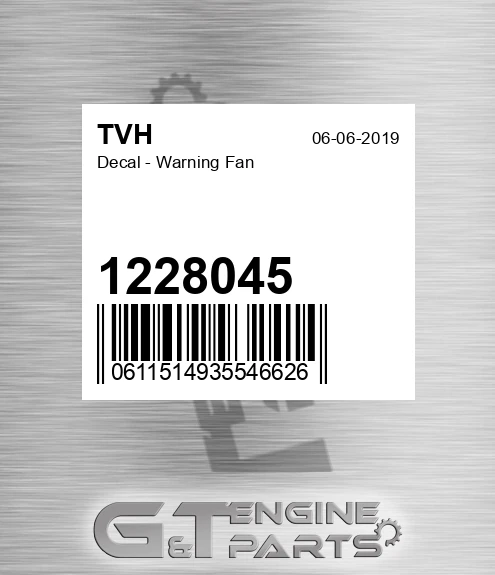 1228045 Decal - Warning Fan