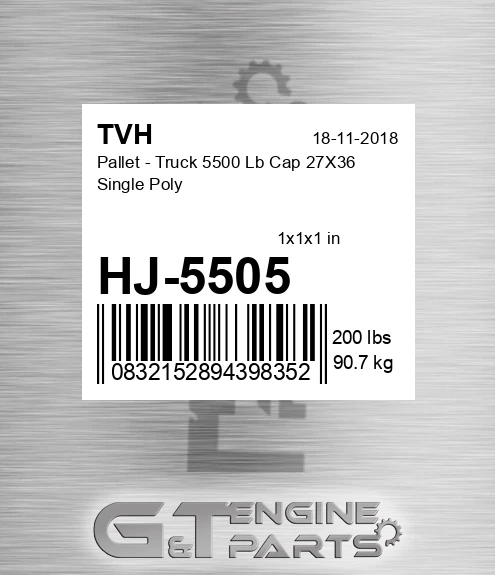 HJ-5505 Pallet - Truck 5500 Lb Cap 27X36 Single Poly
