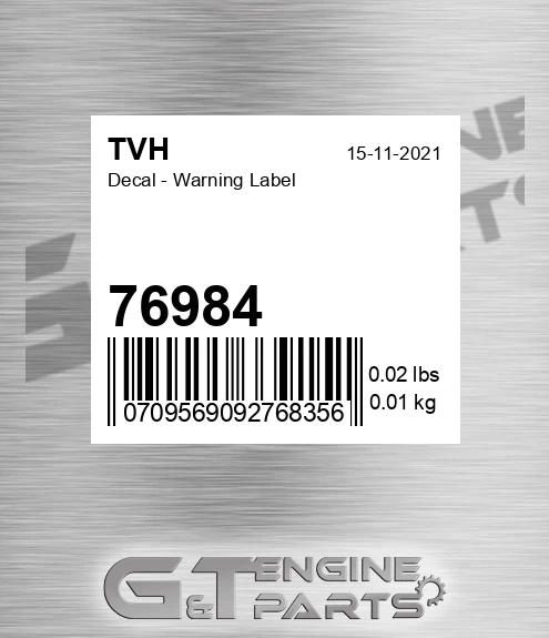76984 Decal - Warning Label