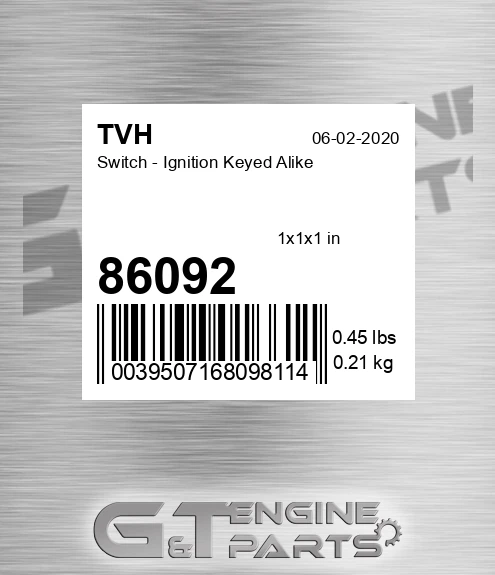 86092 Switch - Ignition Keyed Alike