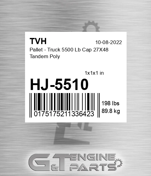 HJ-5510 Pallet - Truck 5500 Lb Cap 27X48 Tandem Poly