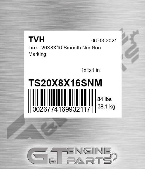 TS20X8X16SNM Tire - 20X8X16 Smooth Nm Non Marking