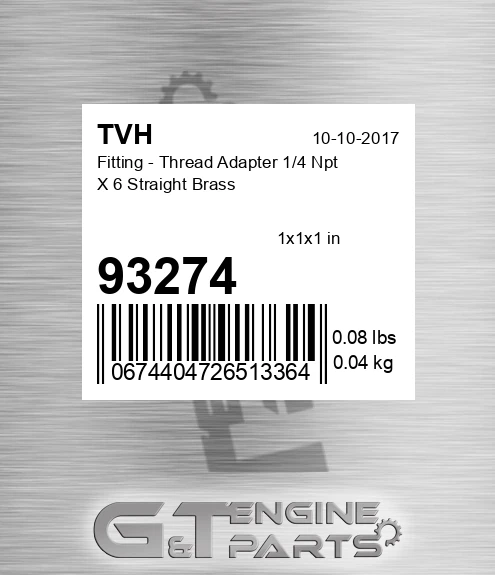 93274 Fitting - Thread Adapter 1/4 Npt X 6 Straight Brass