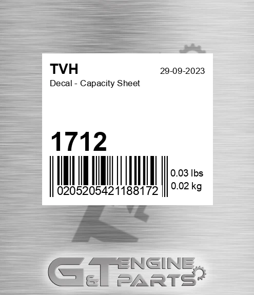 1712 Decal - Capacity Sheet