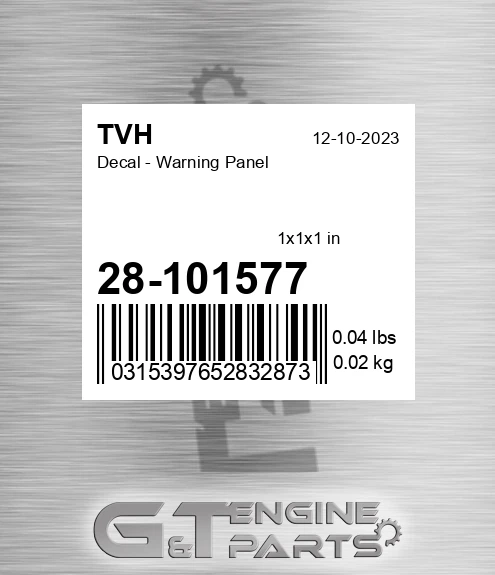 28-101577 Decal - Warning Panel