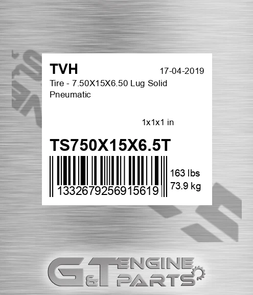 TS750X15X6.5T Tire - 7.50X15X6.50 Lug Solid Pneumatic