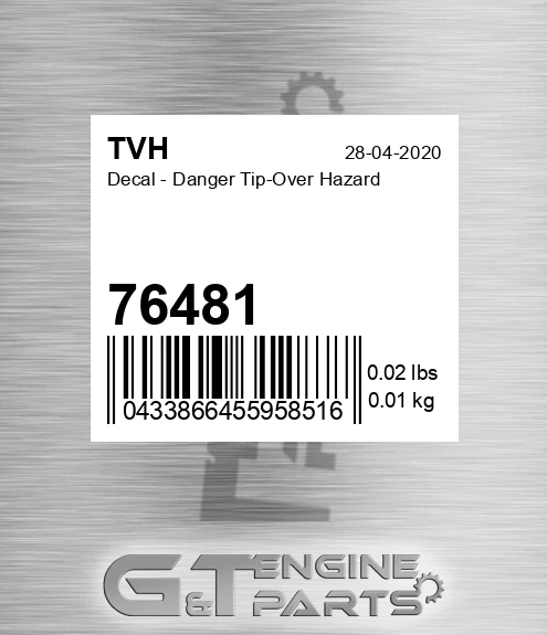 76481 Decal - Danger Tip-Over Hazard