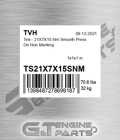 TS21X7X15SNM Tire - 21X7X15 Nm Smooth Press On Non Marking