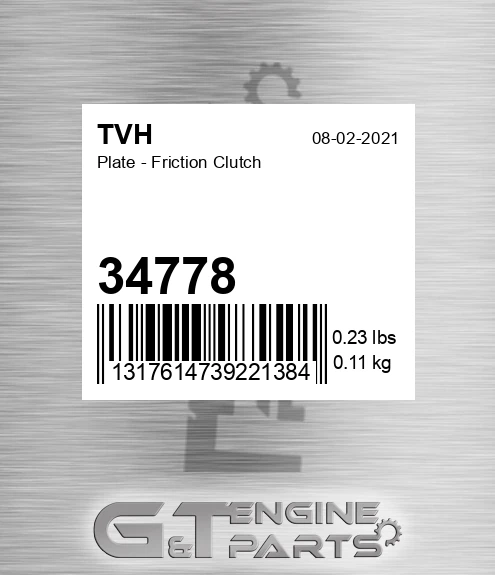 34778 Plate - Friction Clutch