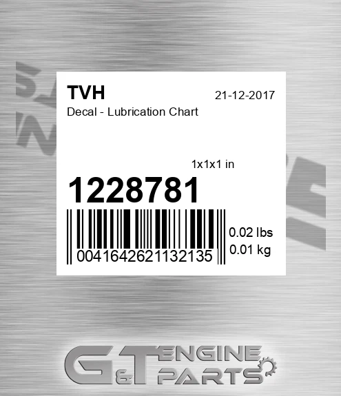 1228781 Decal - Lubrication Chart
