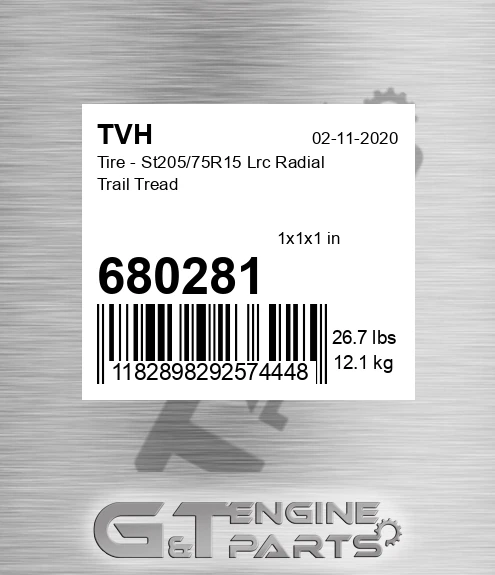 680281 Tire - St205/75R15 Lrc Radial Trail Tread