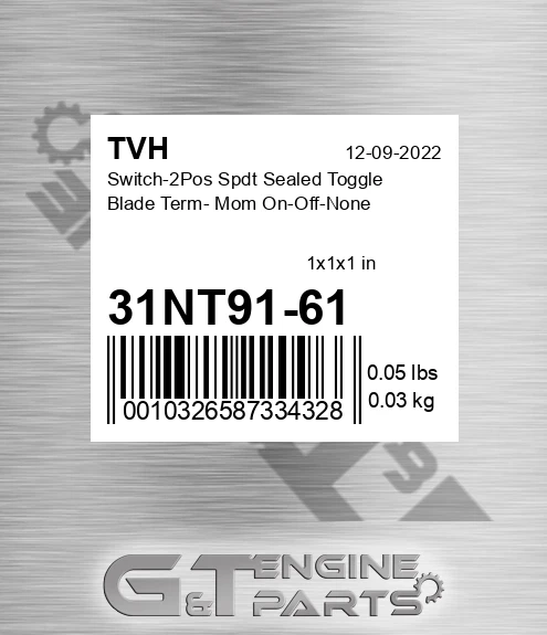 31NT91-61 Switch-2Pos Spdt Sealed Toggle Blade Term- Mom On-Off-None