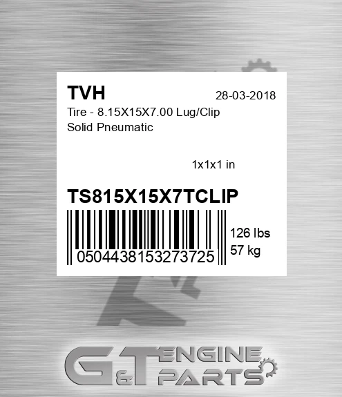 TS815X15X7TCLIP Tire - 8.15X15X7.00 Lug/Clip Solid Pneumatic