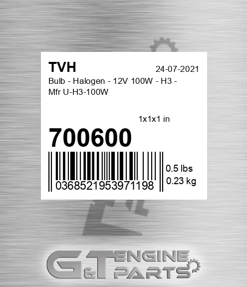700600 Bulb - Halogen - 12V 100W - H3 - Mfr U-H3-100W