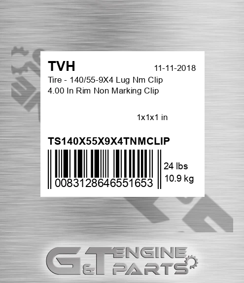 TS140X55X9X4TNMCLIP Tire - 140/55-9X4 Lug Nm Clip 4.00 In Rim Non Marking Clip