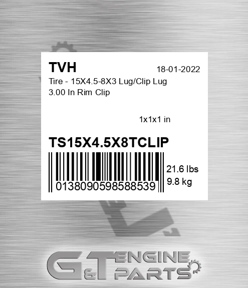 TS15X4.5X8TCLIP Tire - 15X4.5-8X3 Lug/Clip Lug 3.00 In Rim Clip