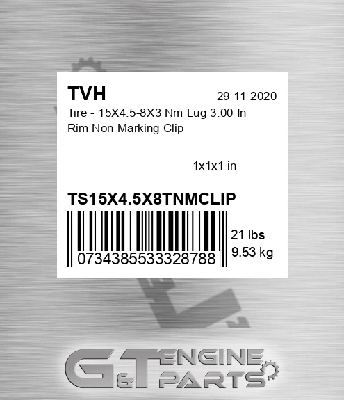 TS15X4.5X8TNMCLIP Tire - 15X4.5-8X3 Nm Lug 3.00 In Rim Non Marking Clip