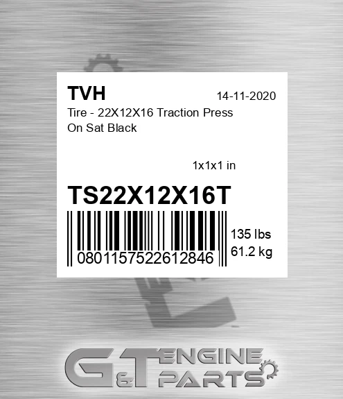 TS22X12X16T Tire - 22X12X16 Traction Press On Sat Black
