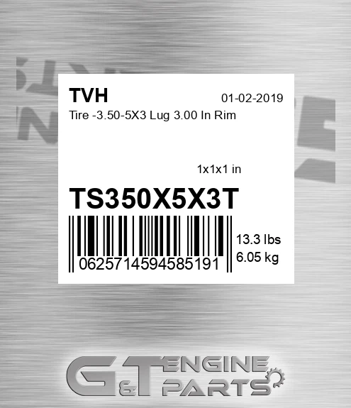 TS350X5X3T Tire -3.50-5X3 Lug 3.00 In Rim
