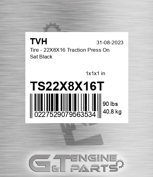 TS22X8X16T Tire - 22X8X16 Traction Press On Sat Black