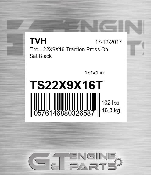 TS22X9X16T Tire - 22X9X16 Traction Press On Sat Black